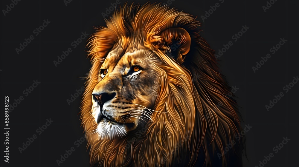 Naklejka premium artistic lion on black background. 