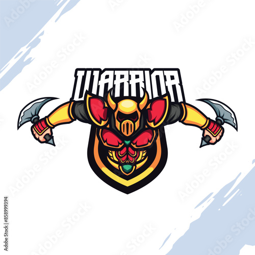 The Warrior in Red Armor with Golden Horn Helmet Vector Mascot