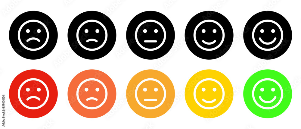 Customer feedback emoji icon on circle background. Five facial level review concept Customer feedback emoji icon on circle background. Five facial level review concept