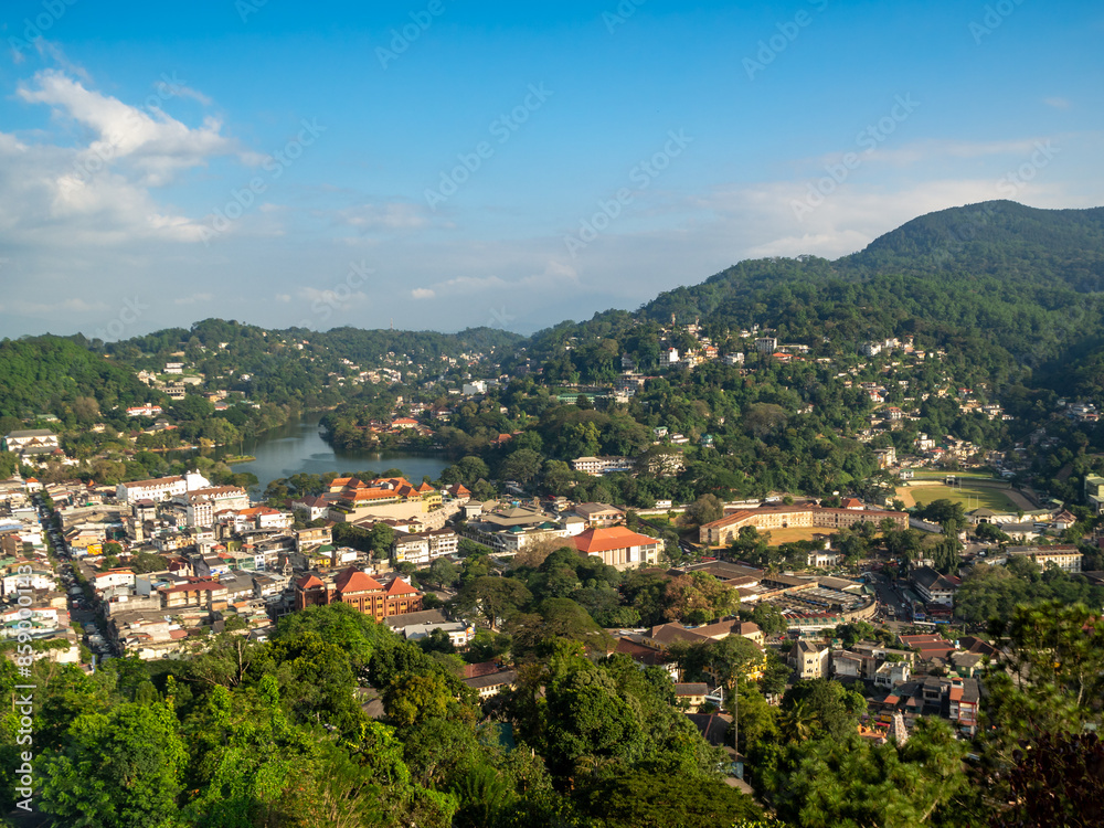 Fototapeta premium Kandy, Sri Lanka, Ceylon Island, city views panorama of the lake and sacred tooth temple