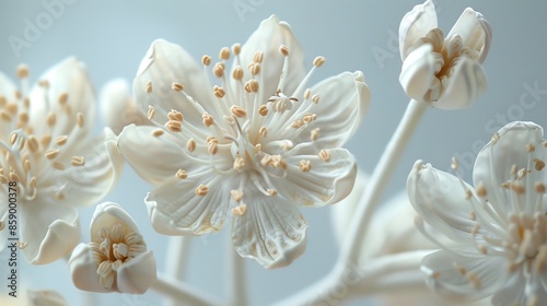 Close-up of Rutaceae plant's floral structure, showing intricate details on a white background photo