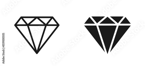 Diamond icon set. Different shapes of diamond cuts. Dimond icon set in flat style. Abstract black diamond collection icons. Gemstone icon set. Diamonds logo design. Vector illustration. EPS 10