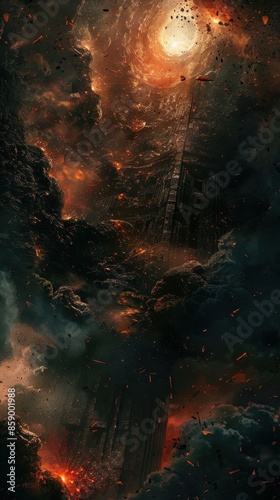 Apocalyptic Cityscape with Falling Debris