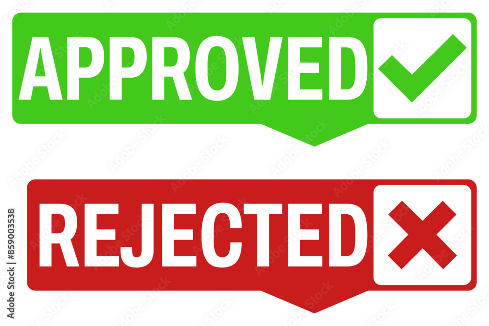 Set sign approved rejected icon. check mark and cross symbol design vector illustration Set sign approved rejected icon. check mark and cross symbol design vector illustration