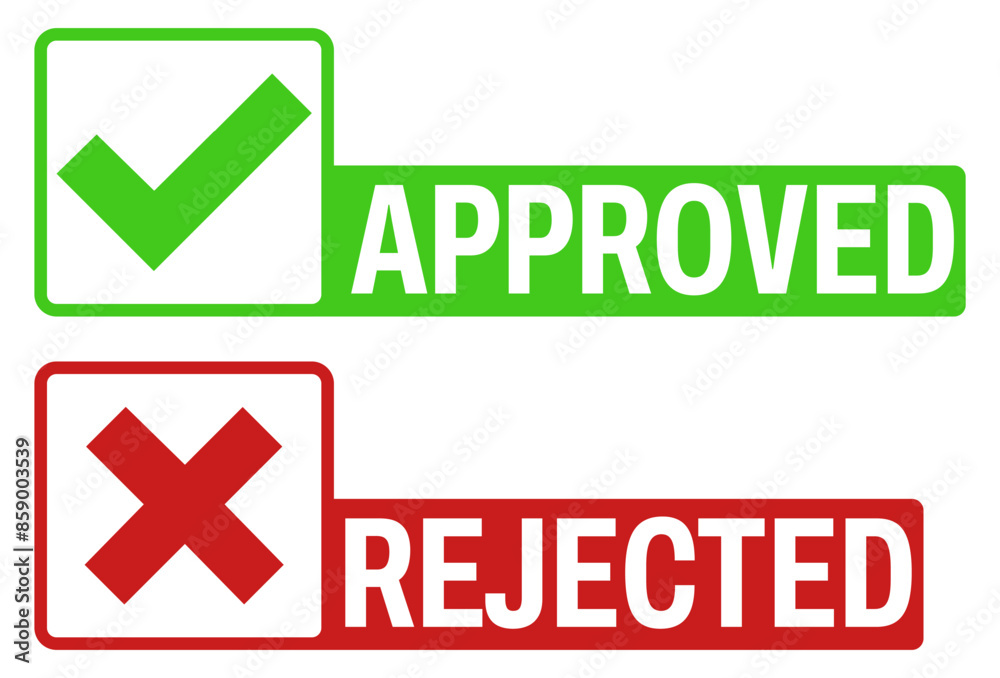 Set sign approved rejected icon. check mark and cross symbol design vector illustration Set sign approved rejected icon. check mark and cross symbol design vector illustration