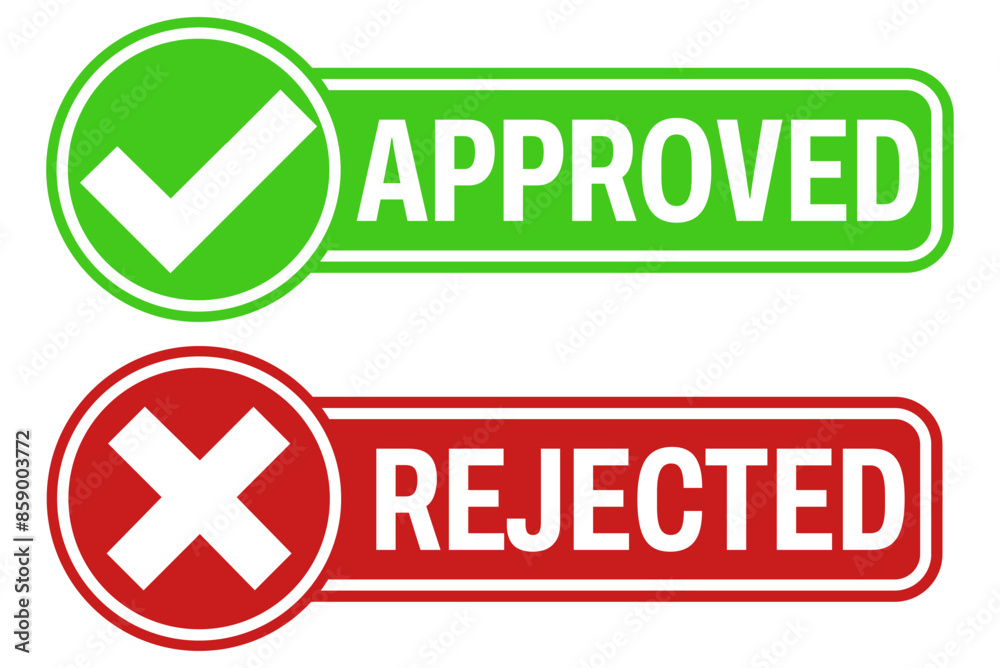 Set sign approved rejected icon. check mark and cross symbol design vector illustration Set sign approved rejected icon. check mark and cross symbol design vector illustration