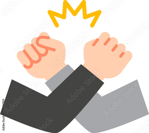 拳を握り交わした腕、タッグを組む