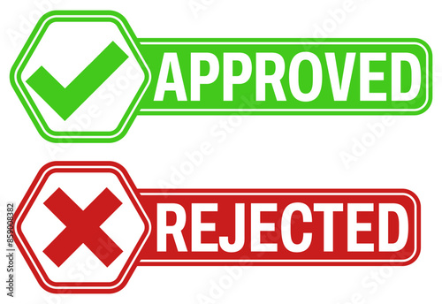 set approved rejected icon. right and wrong symbol sticker labels design vector illustration