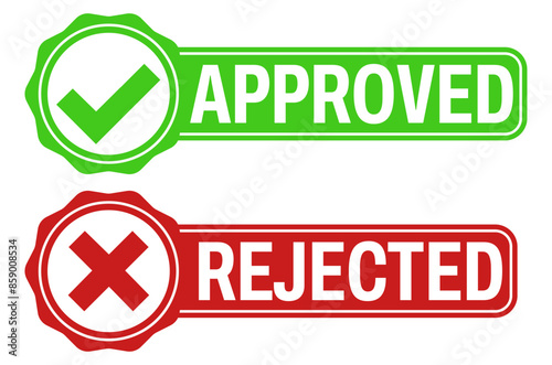 set approved rejected icon. right and wrong symbol sticker labels design vector illustration
