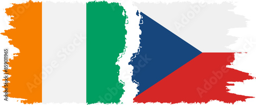 Czech and Ivory Coast grunge flags connection vector