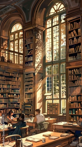 Sunlight Streaming Through a Library Window