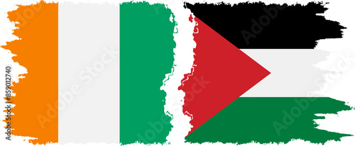 Palestine and Ivory Coast grunge flags connection vector