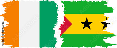 Sao Tome and Principe and Ivory Coast grunge flags connection vector