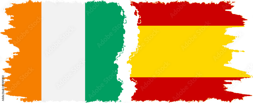 Fototapeta premium Spain and Ivory Coast grunge flags connection vector