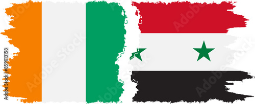 Syria and Ivory Coast grunge flags connection vector