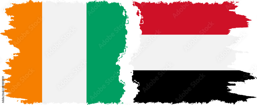 Fototapeta premium Yemen and Ivory Coast grunge flags connection vector