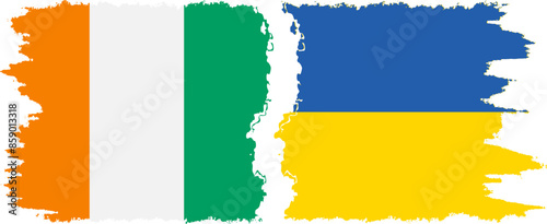 Ukraine and Ivory Coast grunge flags connection vector