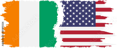 USA and Ivory Coast grunge flags connection vector