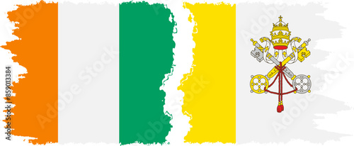 Vatican and Ivory Coast grunge flags connection vector