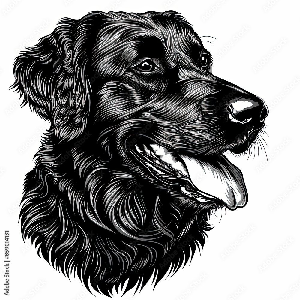 A black and white drawing of a golden retriever dog A black and white drawing of a golden retriever dog