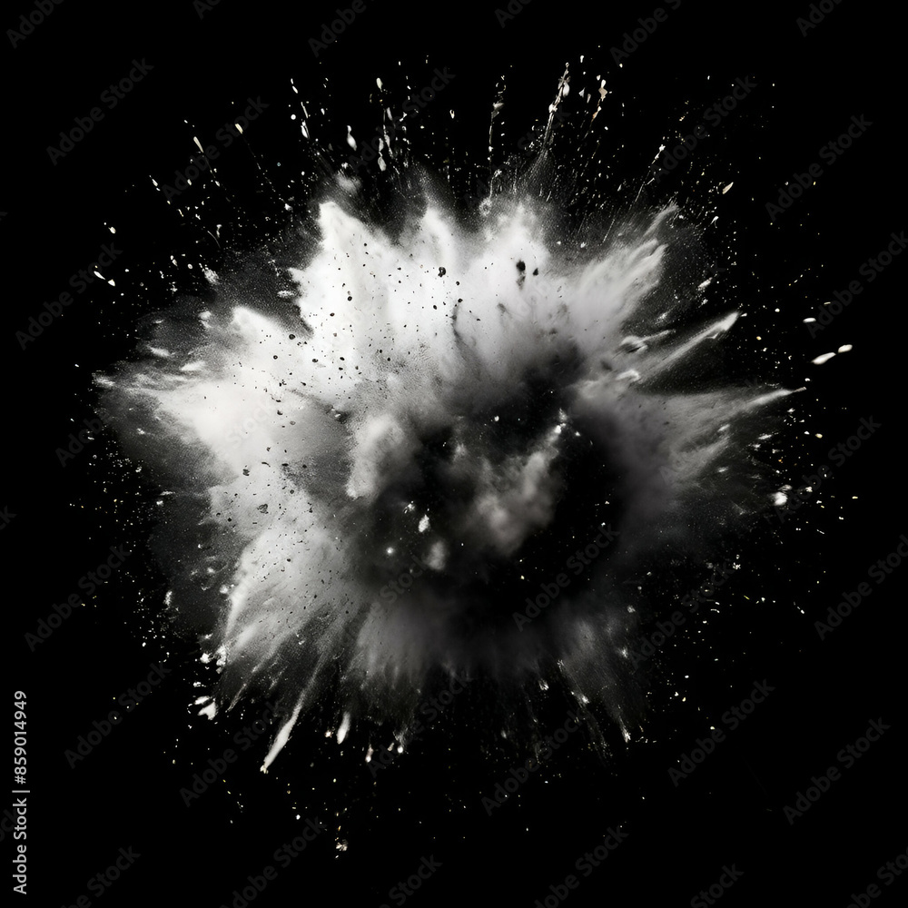 Black charcoal powder dust paint white explosion explode burst isolated ...