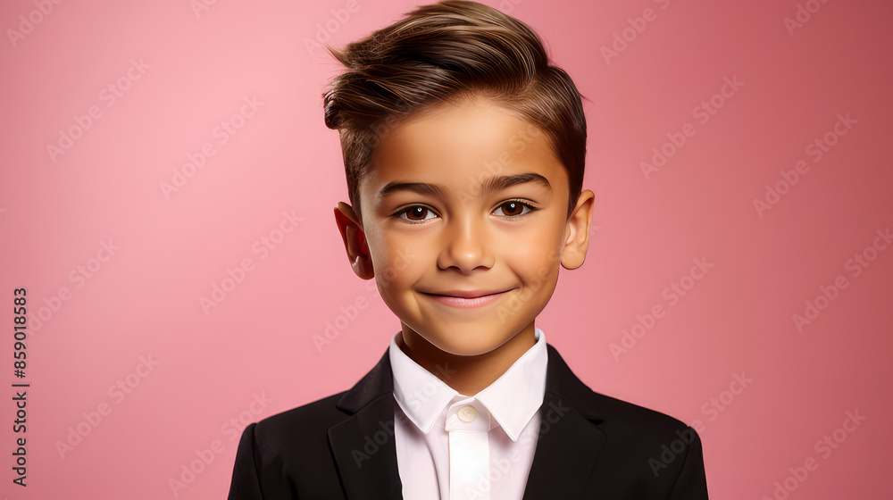 Portrait of a cute happy Hispanic Latino boy child with perfect skin, pink background, banner. Portrait of a cute happy Hispanic Latino boy child with perfect skin, pink background, banner.