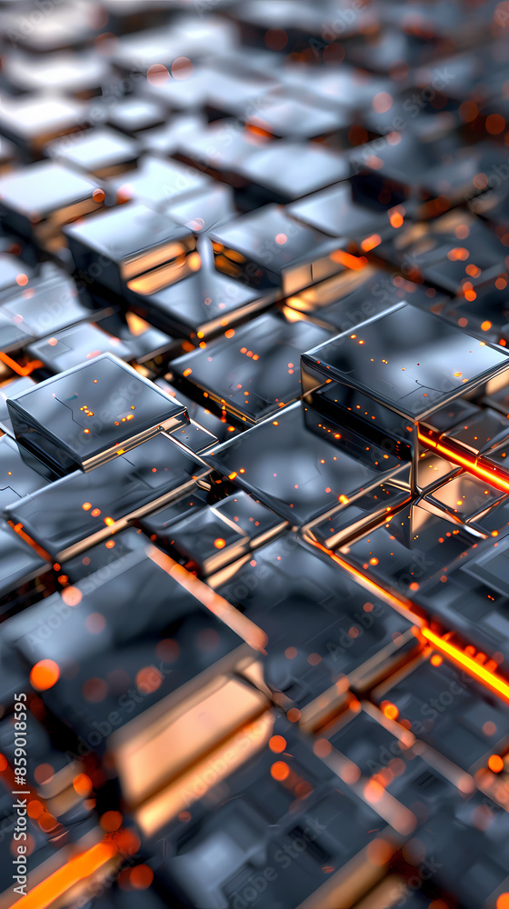 Fototapeta premium Abstract high-tech background, 3d illustration with abstract high-tech background with metal square blocks