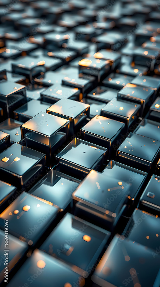 Fototapeta premium Abstract high-tech background, 3d illustration with abstract high-tech background with metal square blocks
