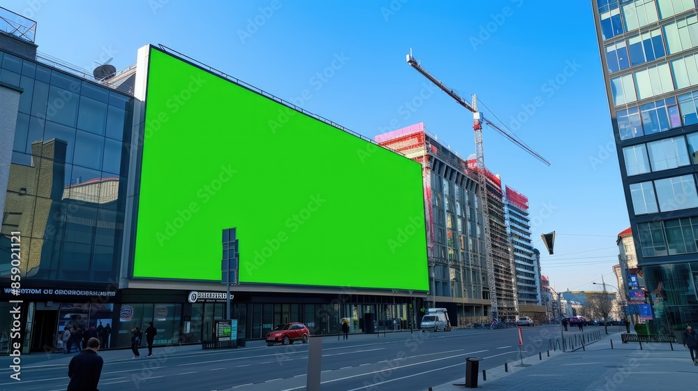 Big Digital Store Sign with Chroma Key Green Screen on a Building in Modern city