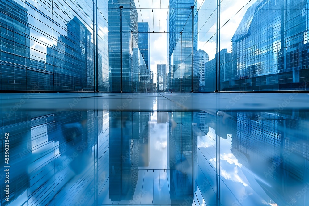 Modern city skyline with skyscrappers and reflection created with Generative AI Modern city skyline with skyscrappers and reflection created with Generative AI