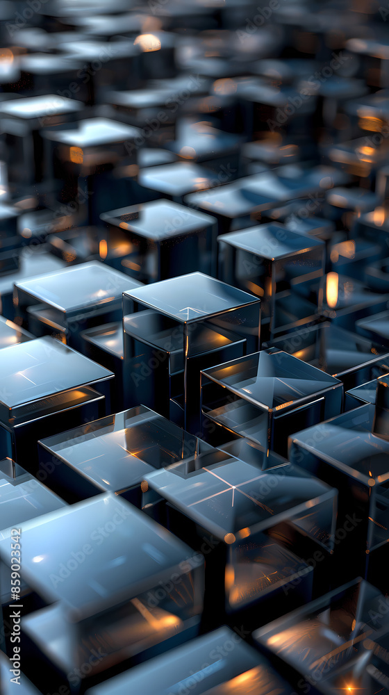 Fototapeta premium Abstract high-tech background, 3d illustration with abstract high-tech background with metal square blocks