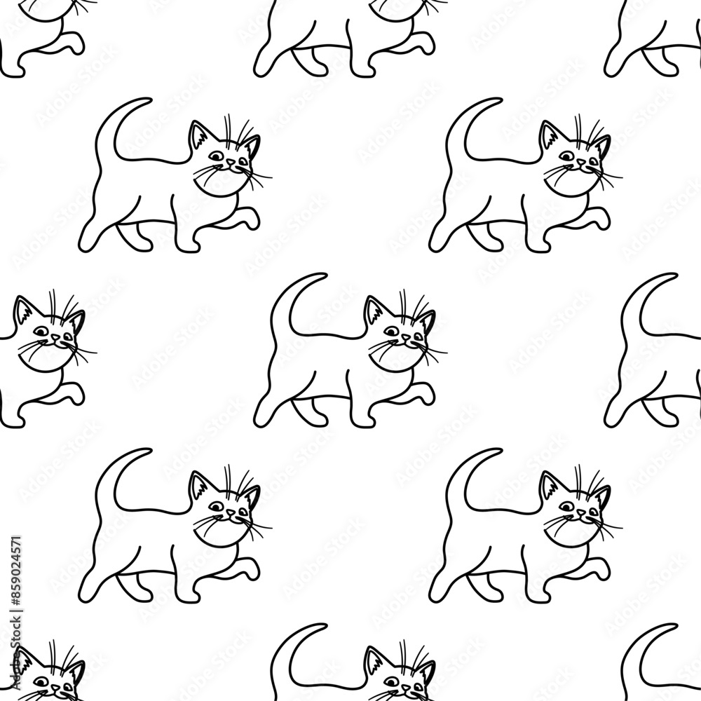 Fototapeta premium Seamless pattern with cute cat on white background.