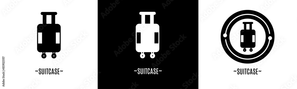 Suitcase logo set. Collection of black and white logos. Stock vector. Suitcase logo set. Collection of black and white logos. Stock vector.