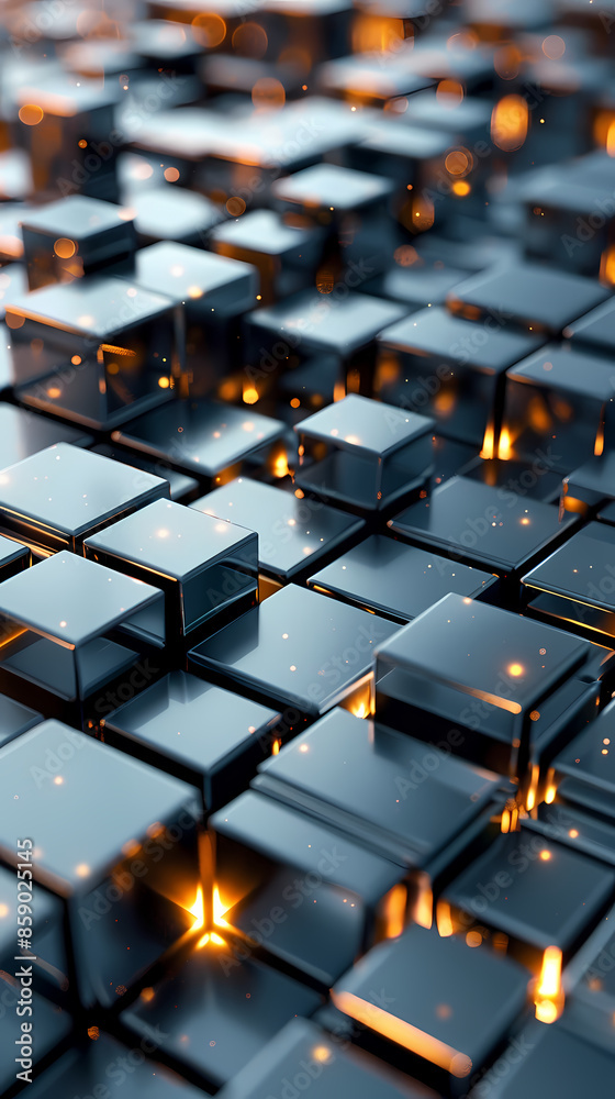 Fototapeta premium Abstract high-tech background, 3d illustration with abstract high-tech background with metal square blocks