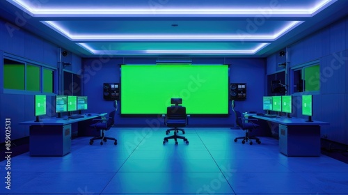 Modern Security System Control Room with Chroma Key Green Screen