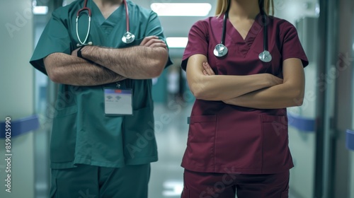 Medical professionals in scrubs photo