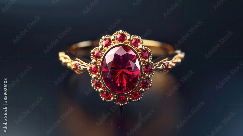 Antique gold ring with a large ruby centerpiece, Ruby Antique gold ring with a large ruby centerpiece, Ruby
