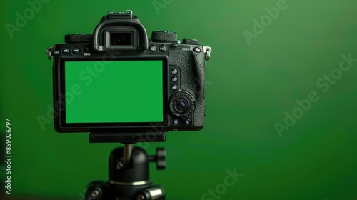 DSLR Camera on Tripod with Chroma Key Green Screen