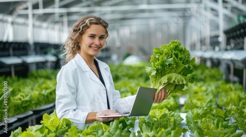 The biologist with fresh lettuce photo