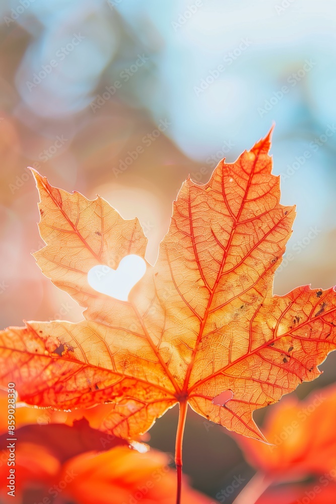 large maple leaf held up against the sun, with the sunlight shining through the leaf's intricate veins and a heart shaped cutout in the leaf large maple leaf held up against the sun, with the sunlight shining through the leaf's intricate veins and a heart shaped cutout in the leaf