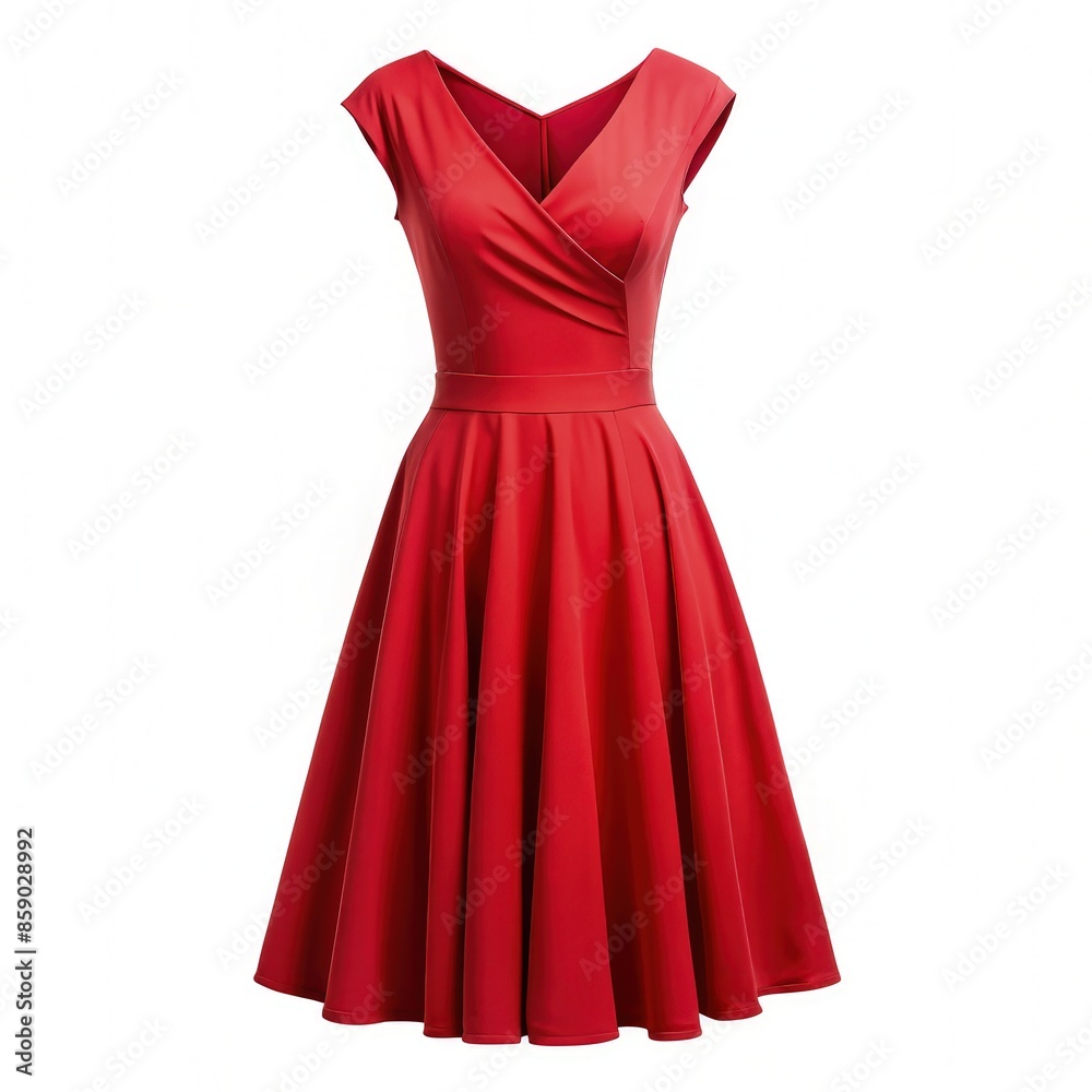 Red V-Neck Sleeveless A-Line Dress On A White Background. Generative AI Red V-Neck Sleeveless A-Line Dress On A White Background. Generative AI