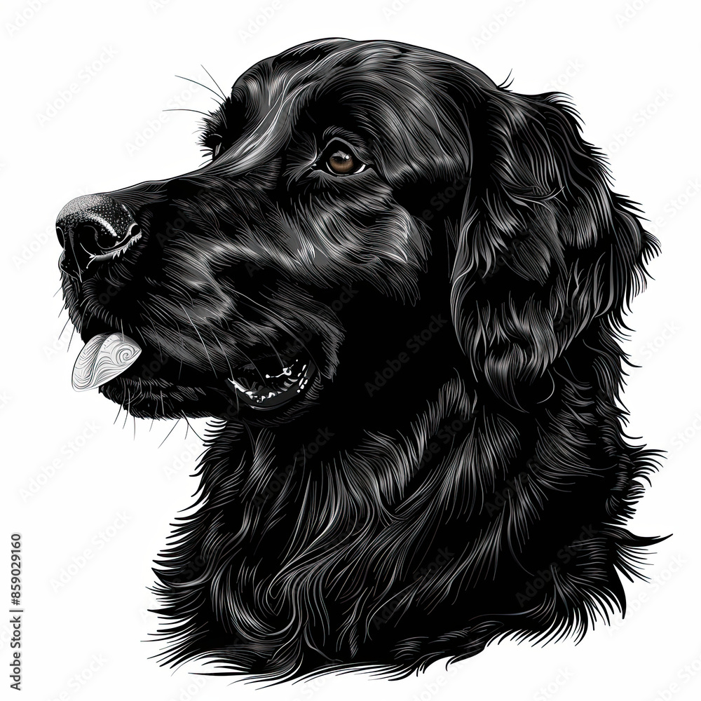 A black and white drawing of a golden retriever dog A black and white drawing of a golden retriever dog