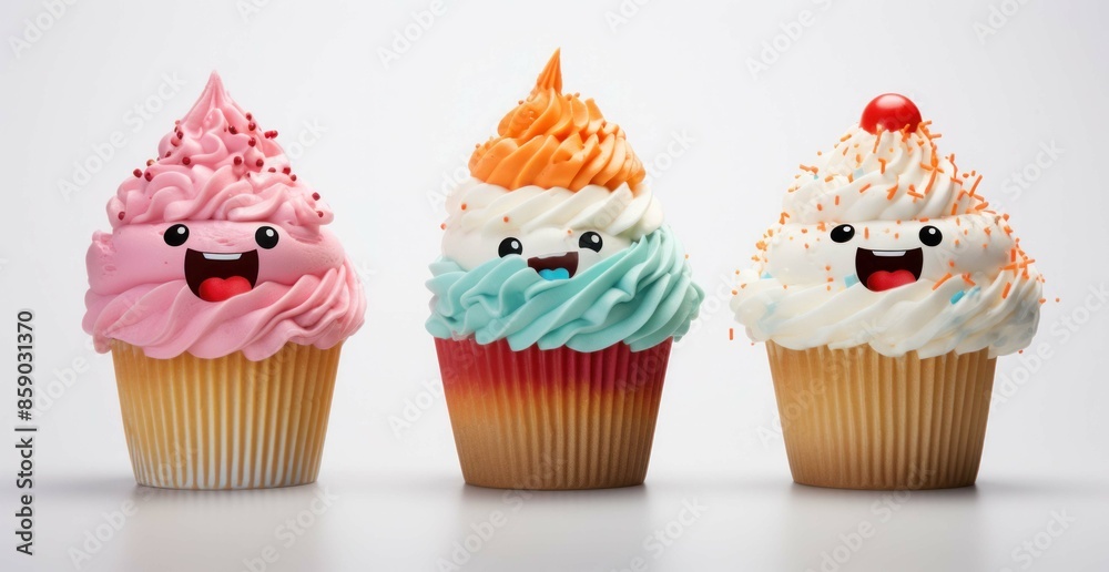 cupcakes cakes dessert funny faces, treat for children, holiday, close-up