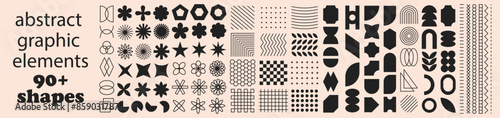 Big collection of abstract geometric shapes. Modern brutal forms and figures. Swiss design aesthetic. Decorative design elements.