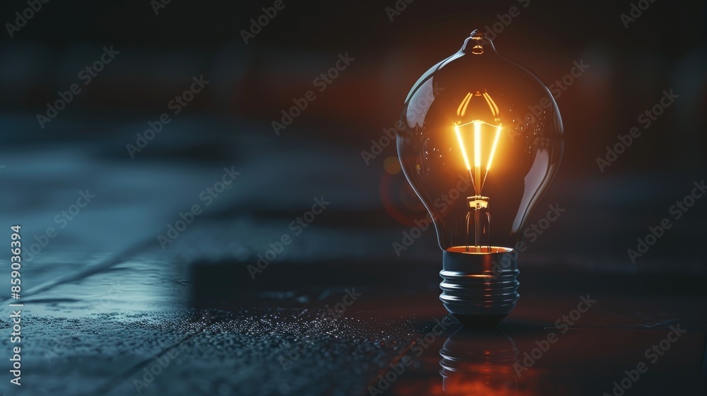 Shiny light bulb on dark backdrop for conceptual purposes