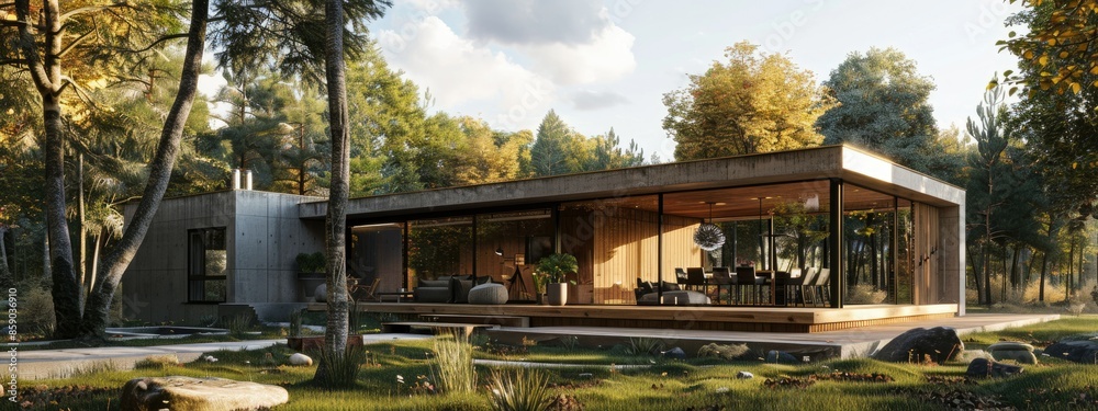 Fototapeta premium Design a one story house in a warm style.
