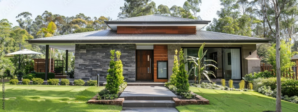 Design a one story house in a warm style. Design a one story house in a warm style.
