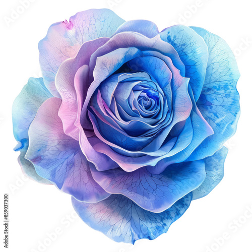 A beautiful pink blue rose in full bloom with velvety petals, isolated on a white background