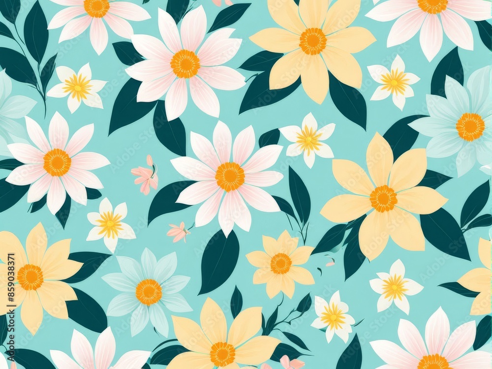 wildflowers with leaves, pattern, on blue background, pattern, pattern, background, vector illustration wildflowers with leaves, pattern, on blue background, pattern, pattern, background, vector illustration