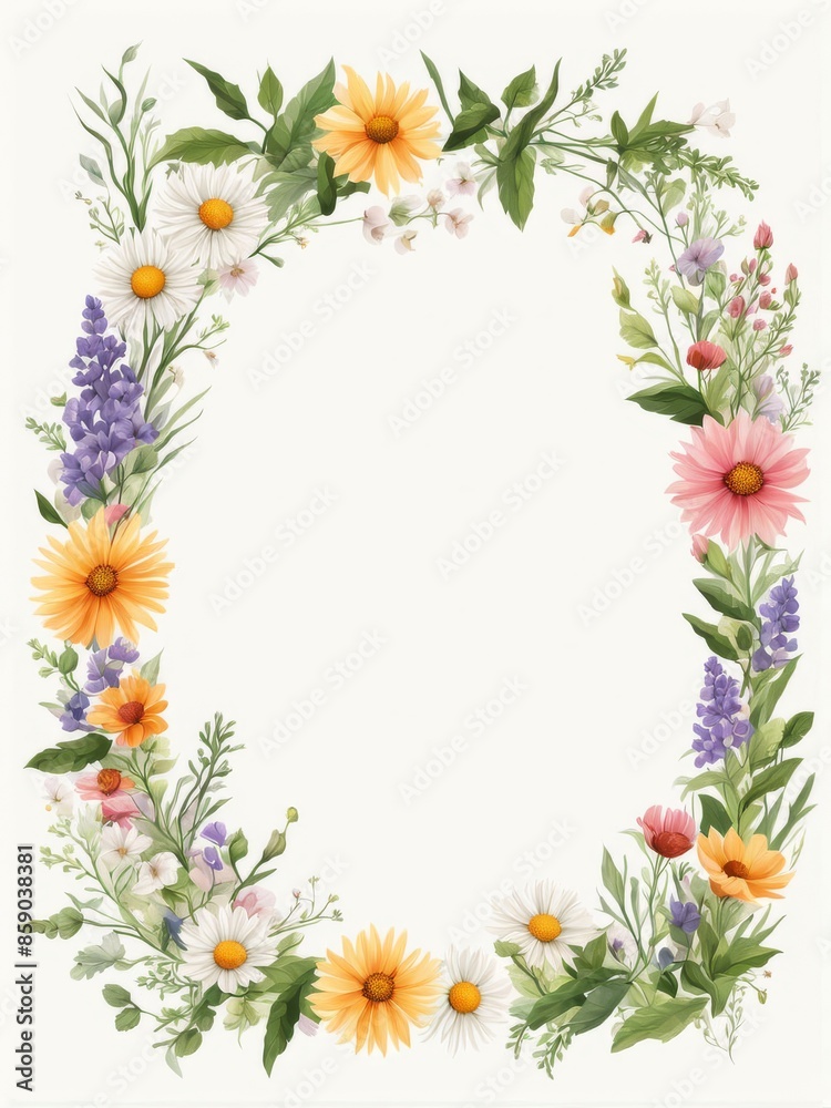 frame of wildflowers on white background with free space for text, vector illustration frame of wildflowers on white background with free space for text, vector illustration